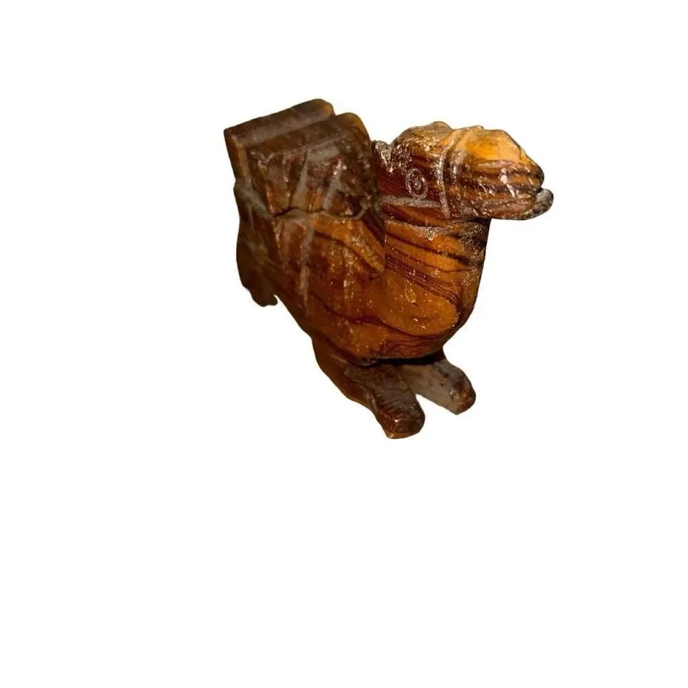 Camel Figurine From Egypt hand carved olive wood trinket box vintage wooden